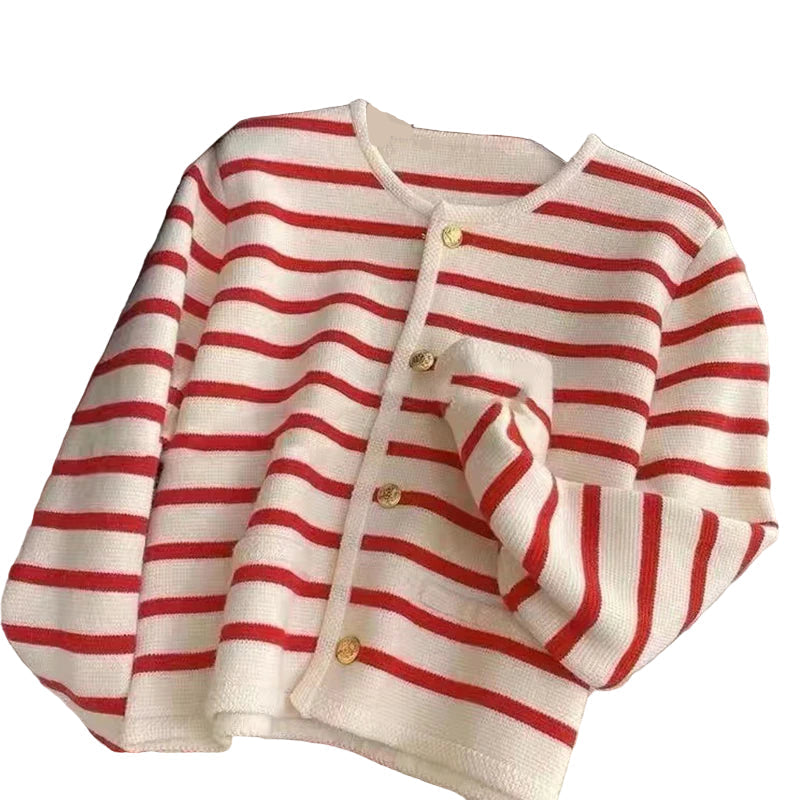 Cardigan Femme Rayé À Manches Longues en Acrylique 2