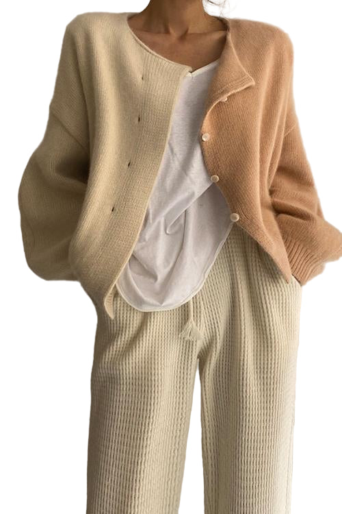 Cardigan Femme à Blocs de Couleurs avec Épaules Tombantes 0