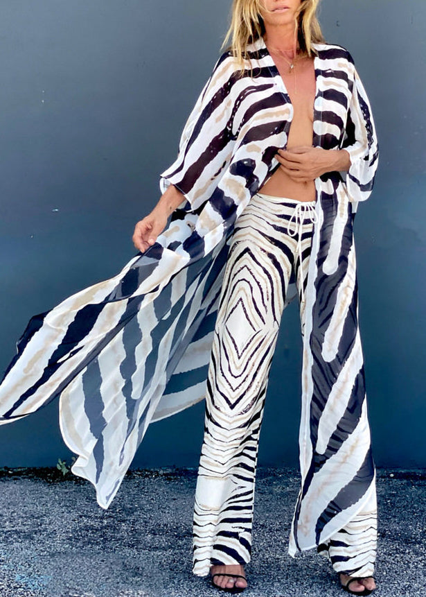 Cardigan Femme à Motif Zèbre Design Asymétrique Été 2