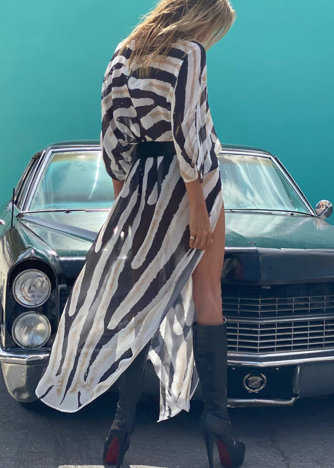 Cardigan Femme à Motif Zèbre Design Asymétrique Été 3