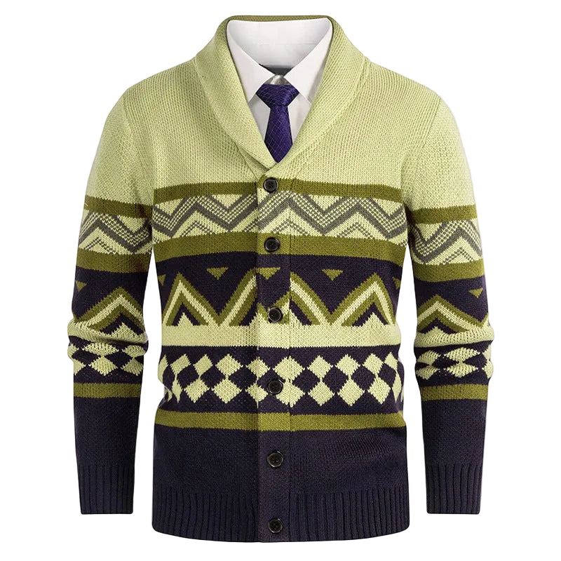 Cardigan Homme Boutonné à Motif Géométrique 0