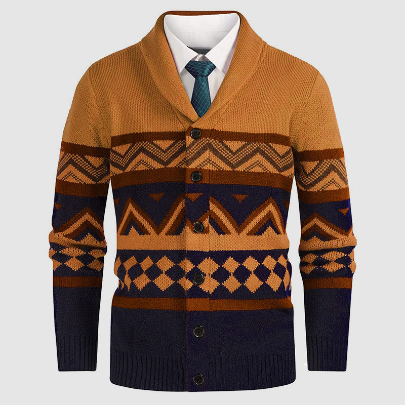 Cardigan Homme Boutonné à Motif Géométrique 1