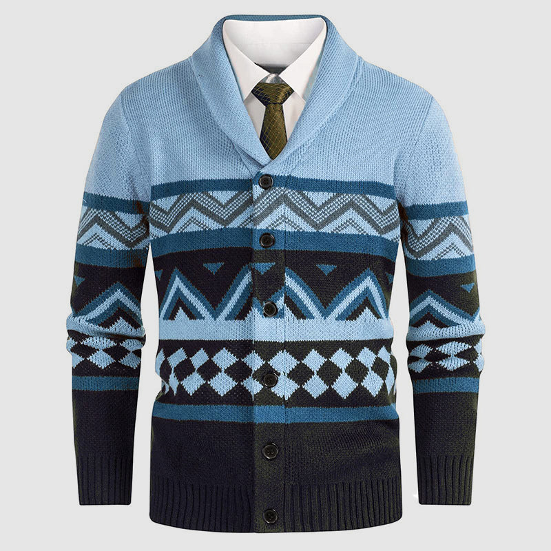 Cardigan Homme Boutonné à Motif Géométrique 2