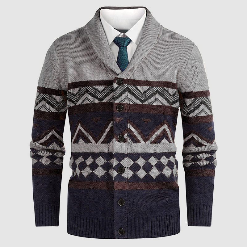 Cardigan Homme Boutonné à Motif Géométrique 3