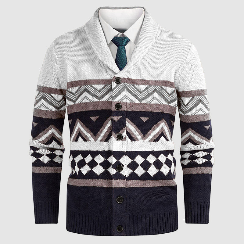 Cardigan Homme Boutonné à Motif Géométrique 4