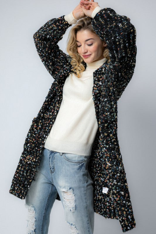 Cardigan Long Oversize Tricot Marlé Femme 1