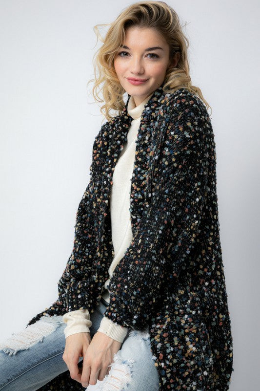 Cardigan Long Oversize Tricot Marlé Femme 3