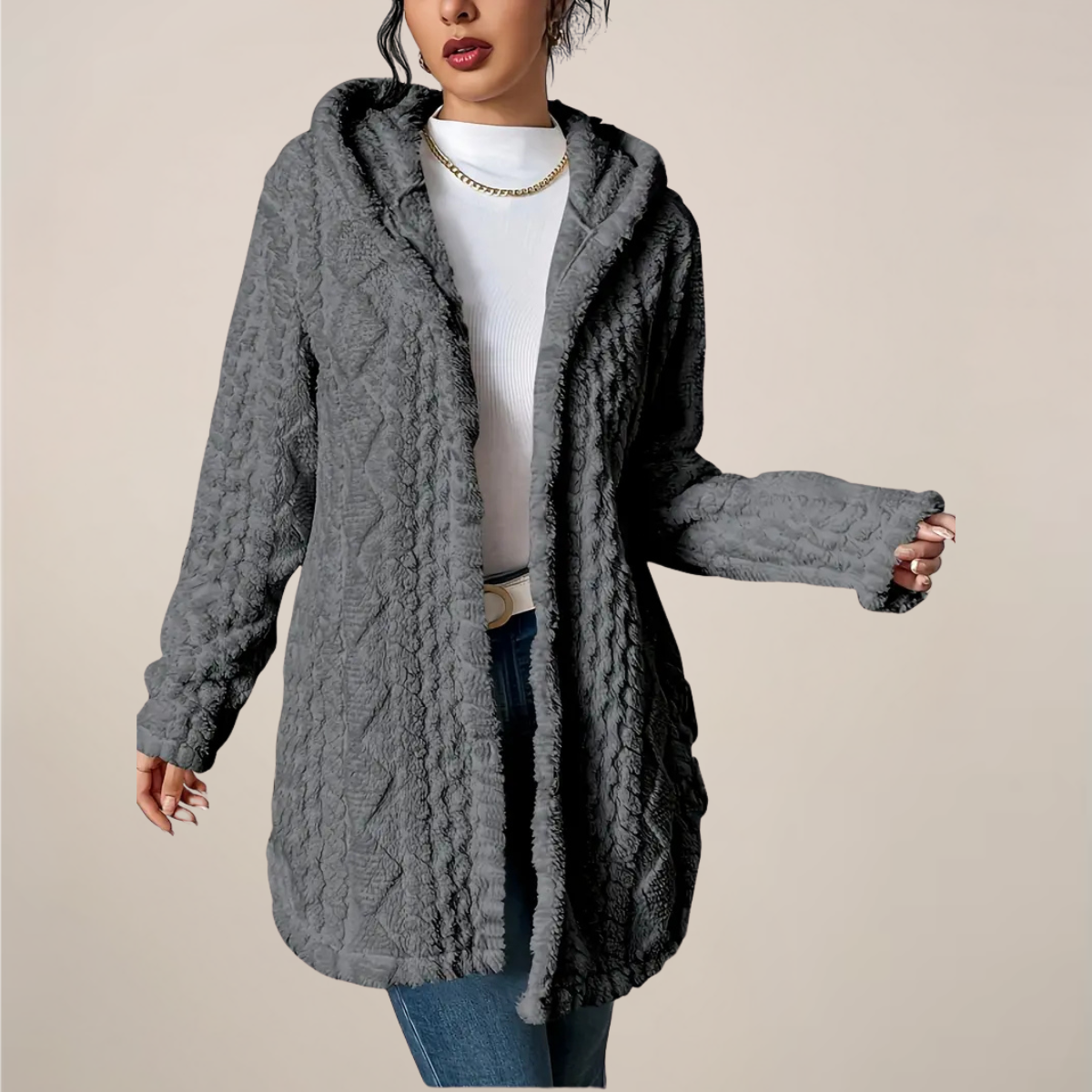 Cardigan Long à Capuche pour Femmes Style Décontracté 1