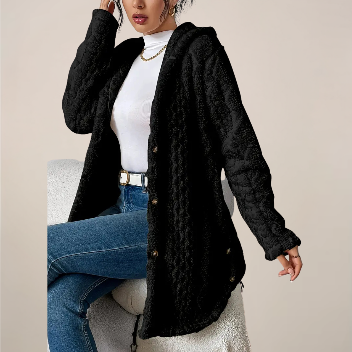 Cardigan Long à Capuche pour Femmes Style Décontracté 2