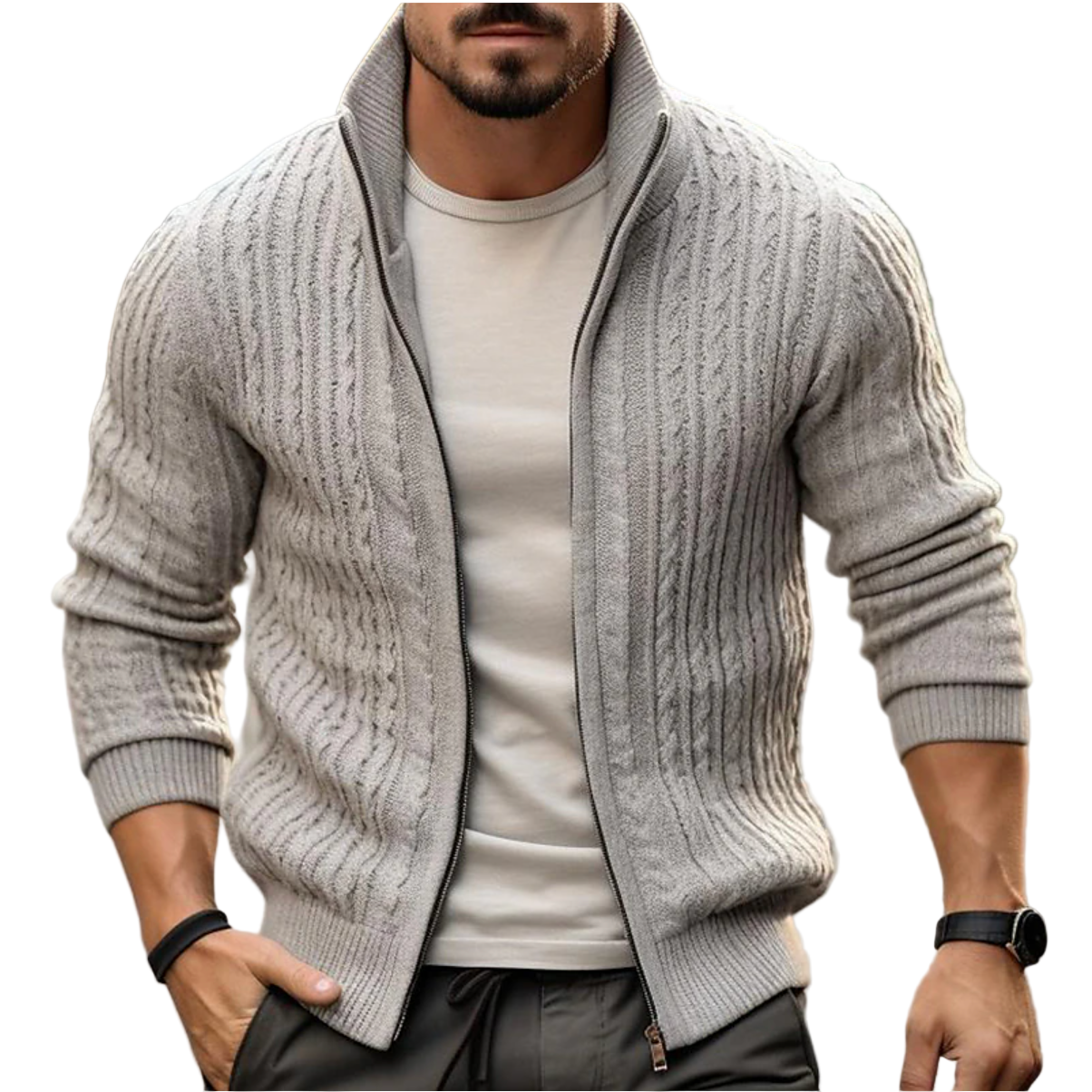 Cardigan Masculin Moderne à Fermeture Éclair 0