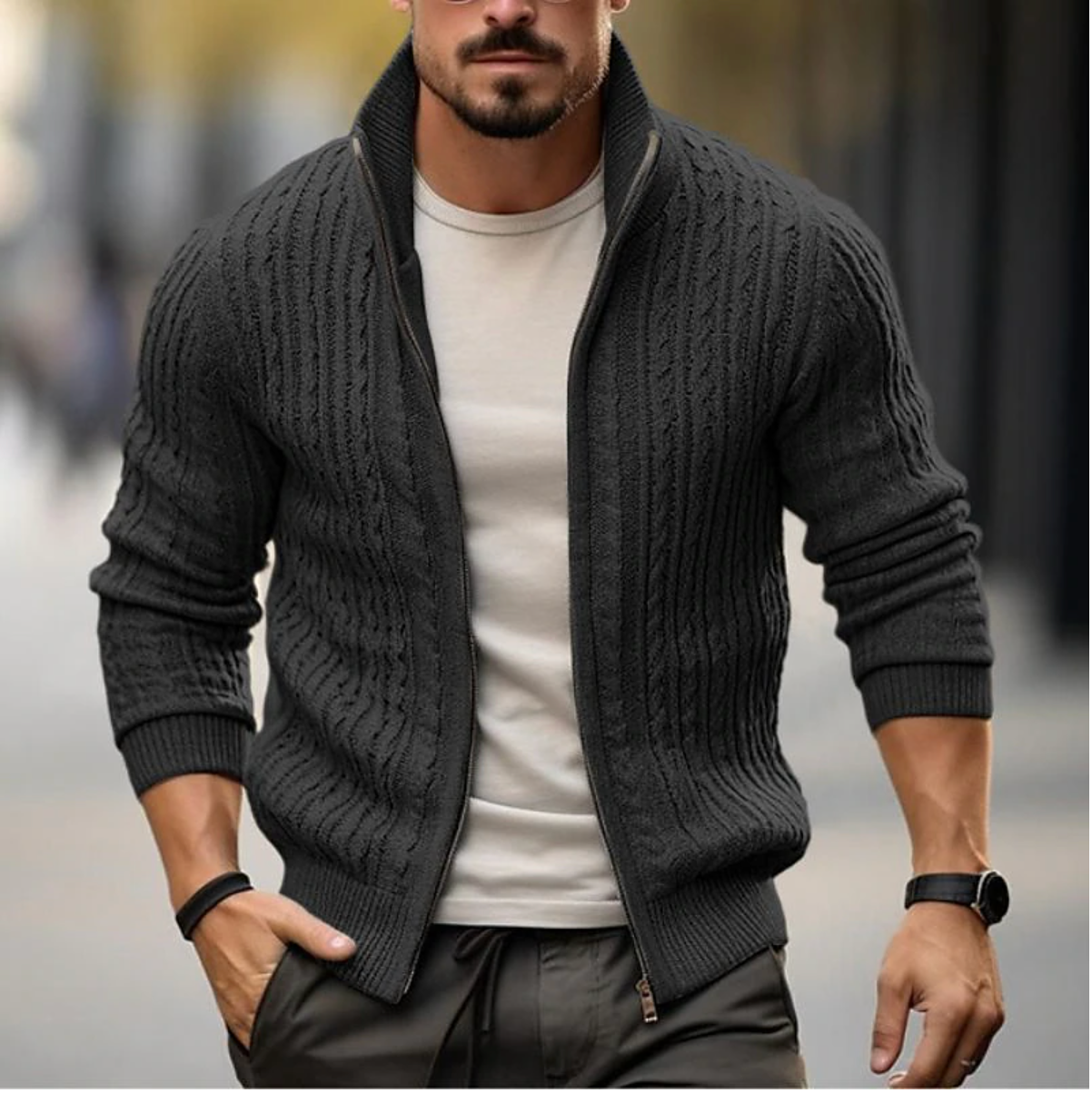 Cardigan Masculin Moderne à Fermeture Éclair 2