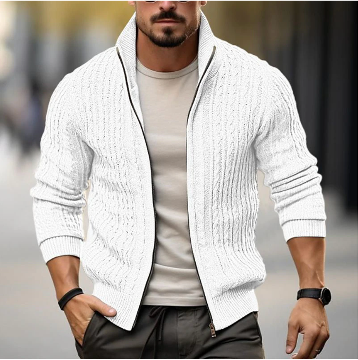 Cardigan Masculin Moderne à Fermeture Éclair 3