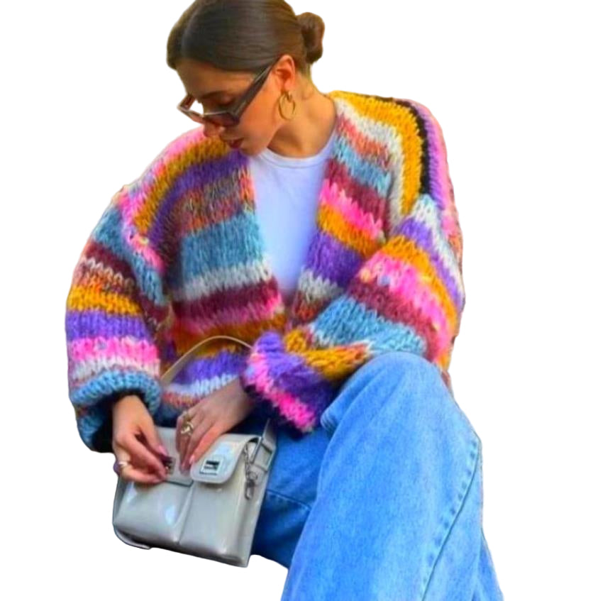 Cardigan à rayures multicolores pour femmes 0