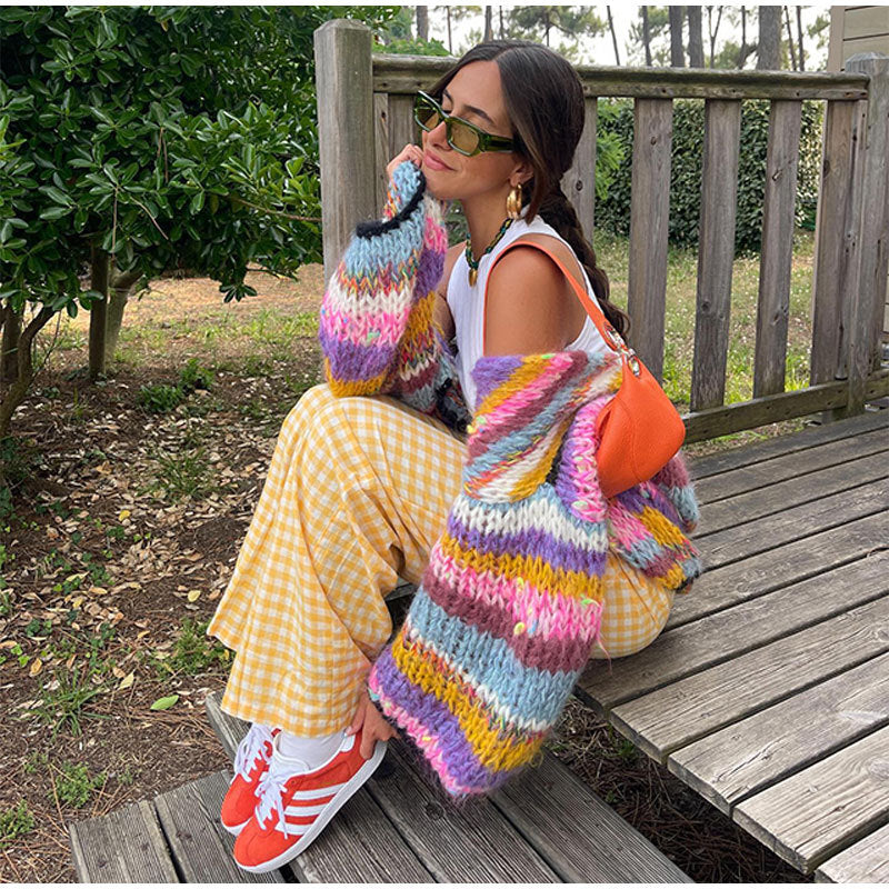 Cardigan à rayures multicolores pour femmes 2