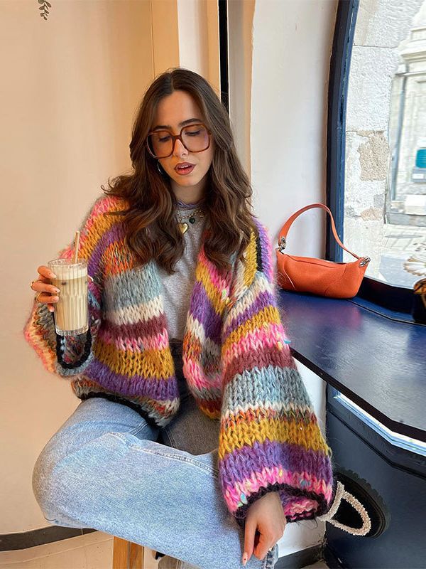 Cardigan à rayures multicolores pour femmes 5