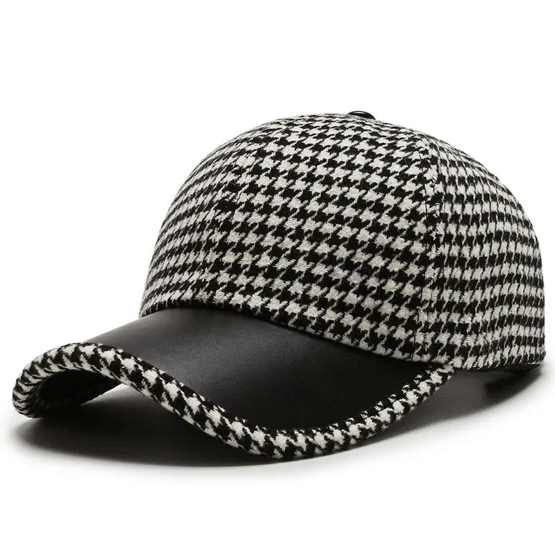 Casquette Homme Pied-de-Poule avec Détails en Simili Cuir 0
