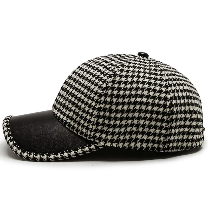 Casquette Homme Pied-de-Poule avec Détails en Simili Cuir 4