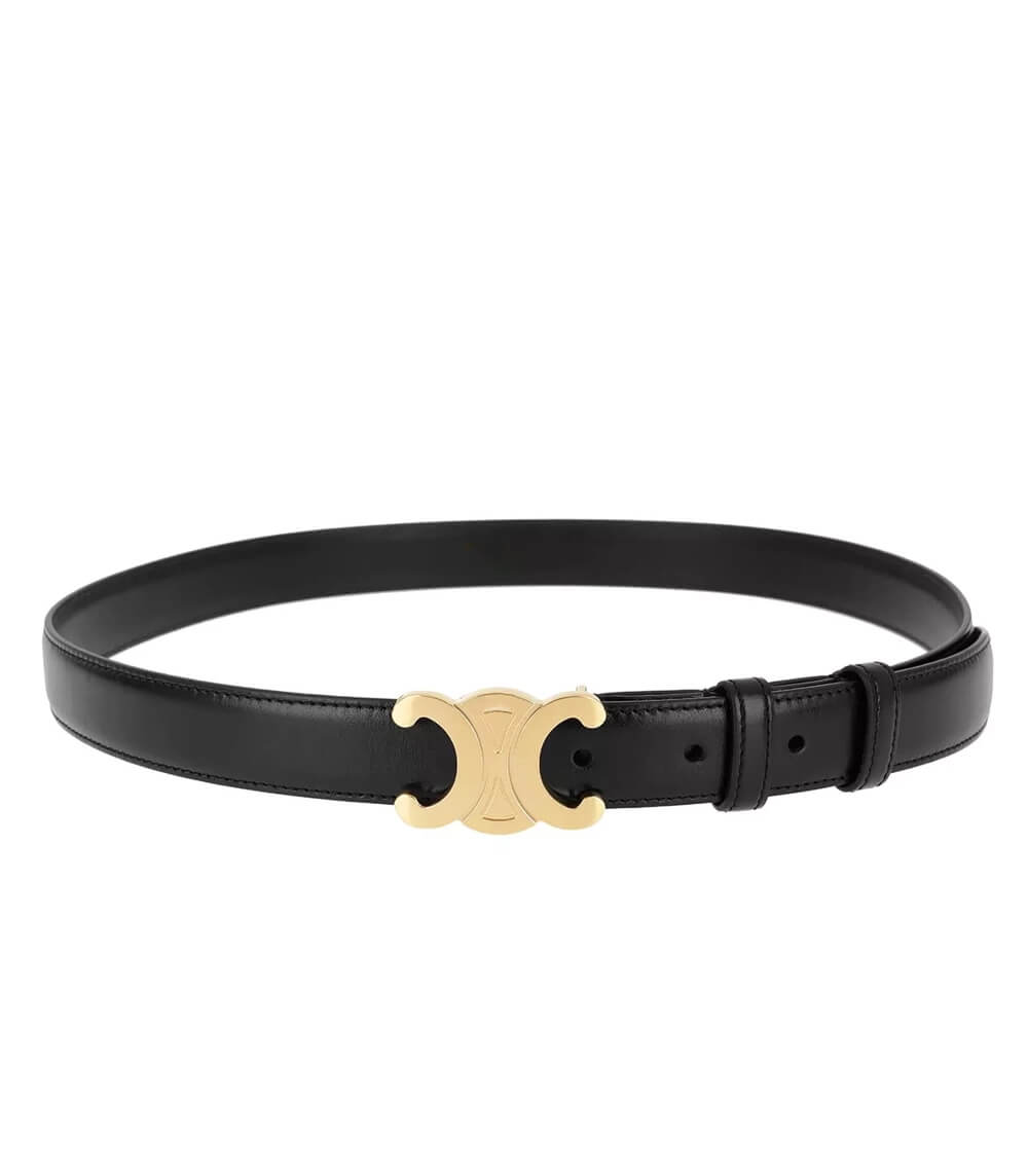 Ceinture Femme Luxe Cuir Noir avec Boucle Dorée Ajustable 0