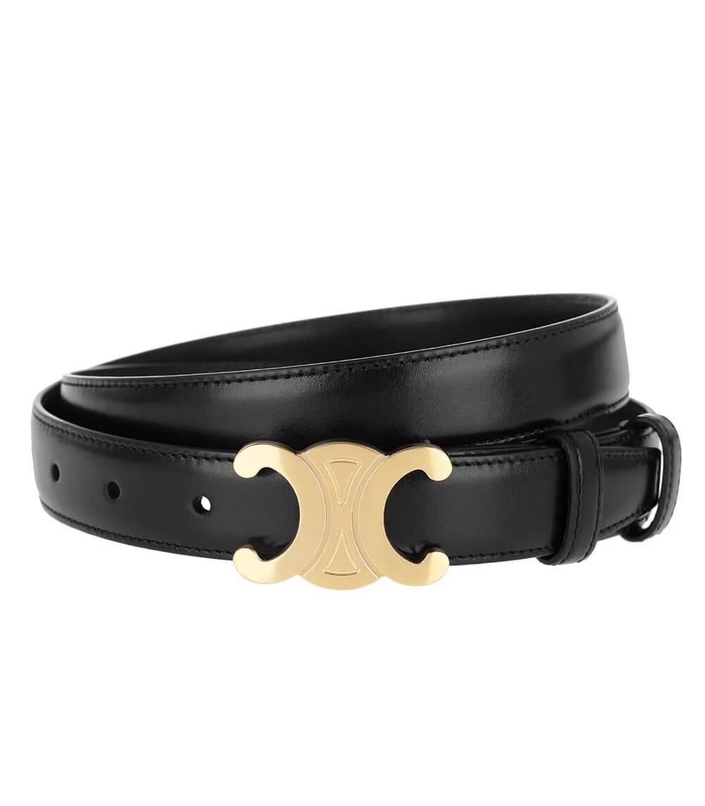 Ceinture Femme Luxe Cuir Noir avec Boucle Dorée Ajustable 1