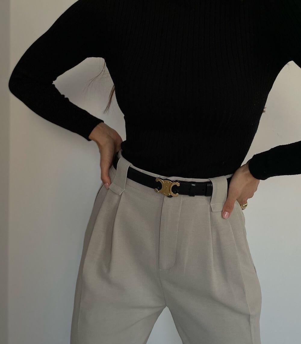 Ceinture Femme Luxe Cuir Noir avec Boucle Dorée Ajustable 2