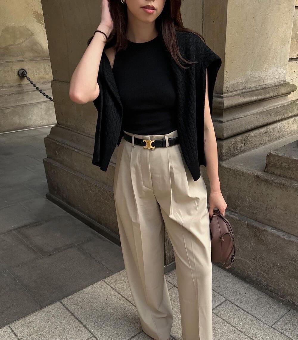 Ceinture Femme Luxe Cuir Noir avec Boucle Dorée Ajustable 5