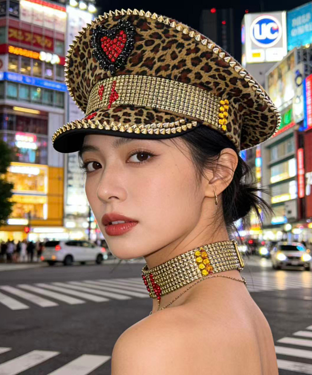 Chapeau à bords plats imprimé léopard pour femme style coréen 3