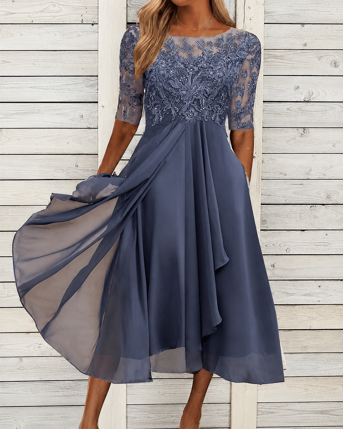 Robe Midi Femme Chic en Tissu Léger Élégant
