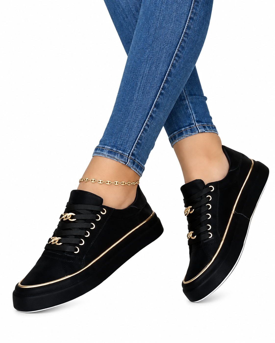 Baskets Femme Chic avec Détail Doré