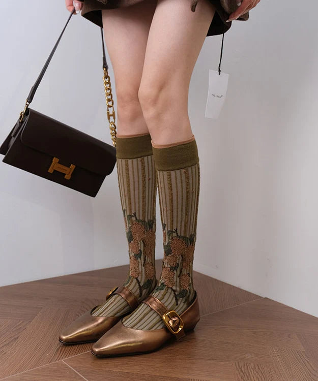 Chaussettes Hautes Femme Motif Jacquard Décontracté 1