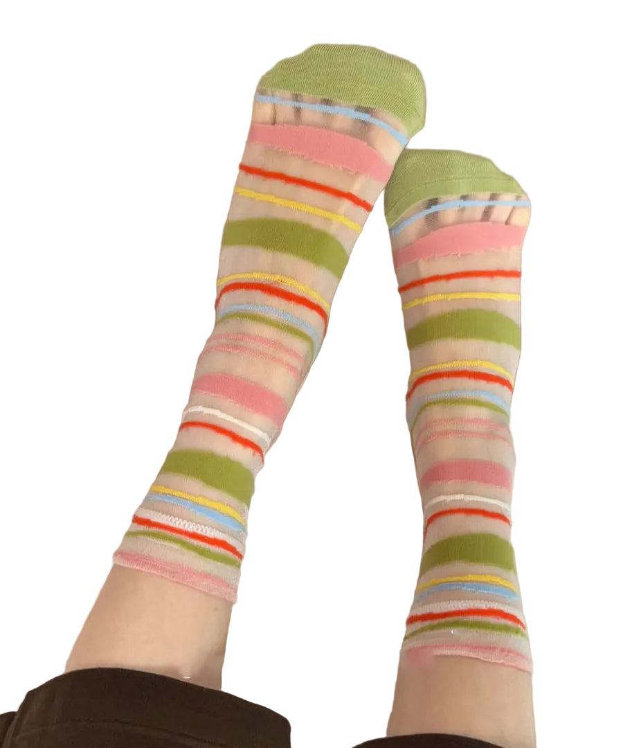 Chaussettes Mi-Mollet Femme Style Color Block Transparent 0