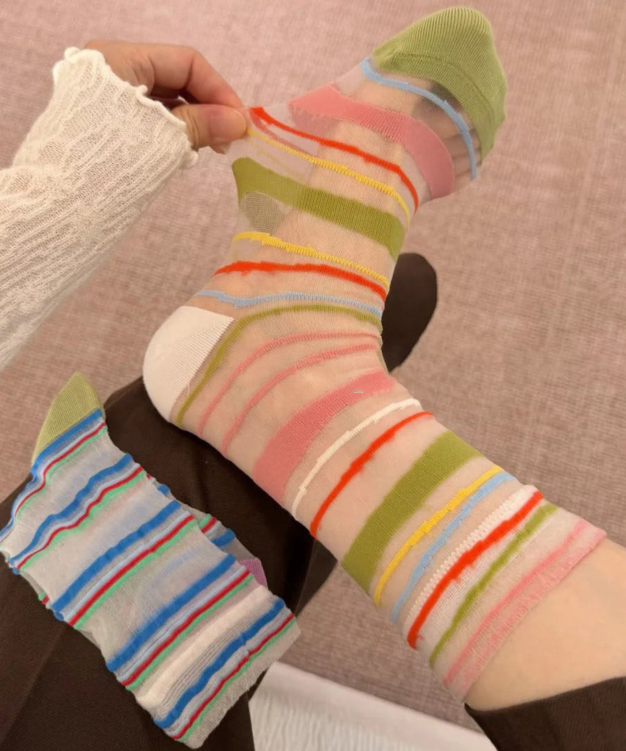 Chaussettes Mi-Mollet Femme Style Color Block Transparent 3