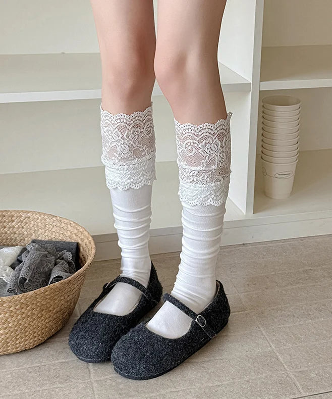 Chaussettes Mi-Mollet Patchwork Dentelle pour Femme 1