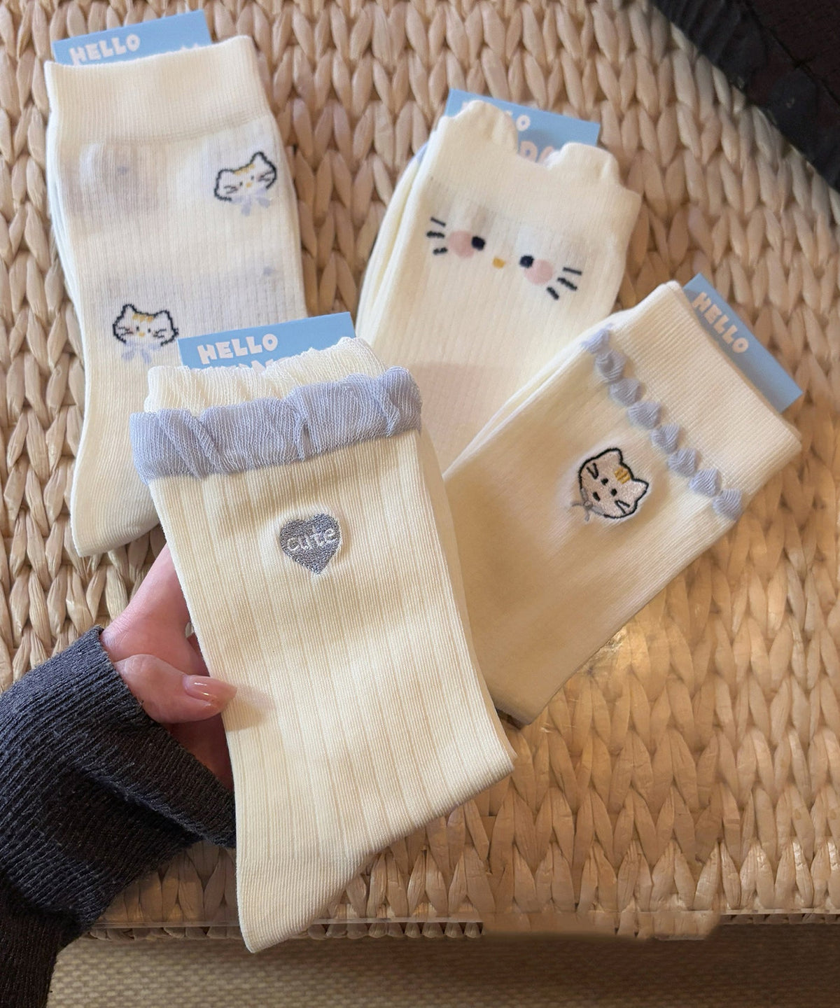 Chaussettes Mi-hautes Femme Style Japonais Motif Chat 1