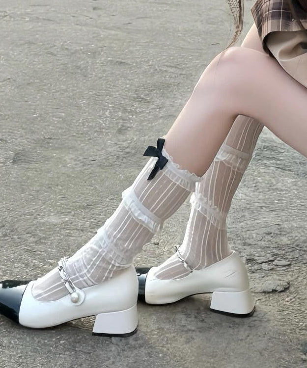 Chaussettes de mollet à patchwork dentelle avec nœud pour femme 3