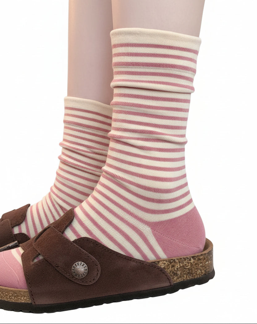 Chaussettes mi-mollet à rayures fines pour femmes 3