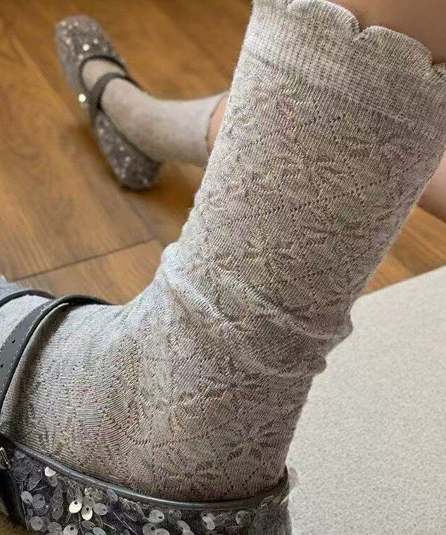 Chaussettes mi-mollet ajourées avec volants pour femme 0