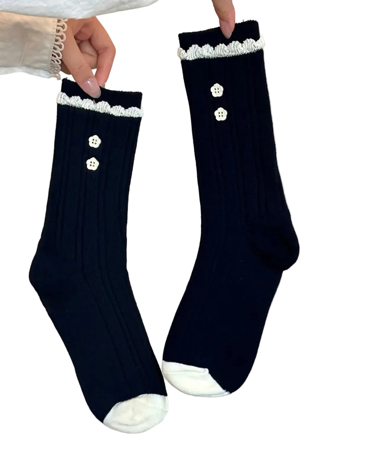Chaussettes mi-mollet boutonnées pour femme style décontracté 4