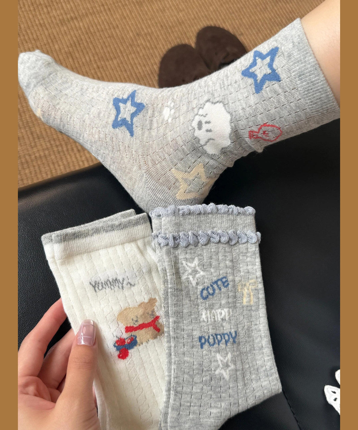 Chaussettes mi-mollet fines pour femme style jacquard d'été 1