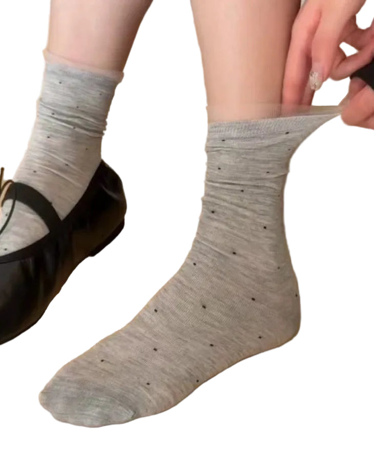 Chaussettes mi-mollet patchwork à pois pour femme 0