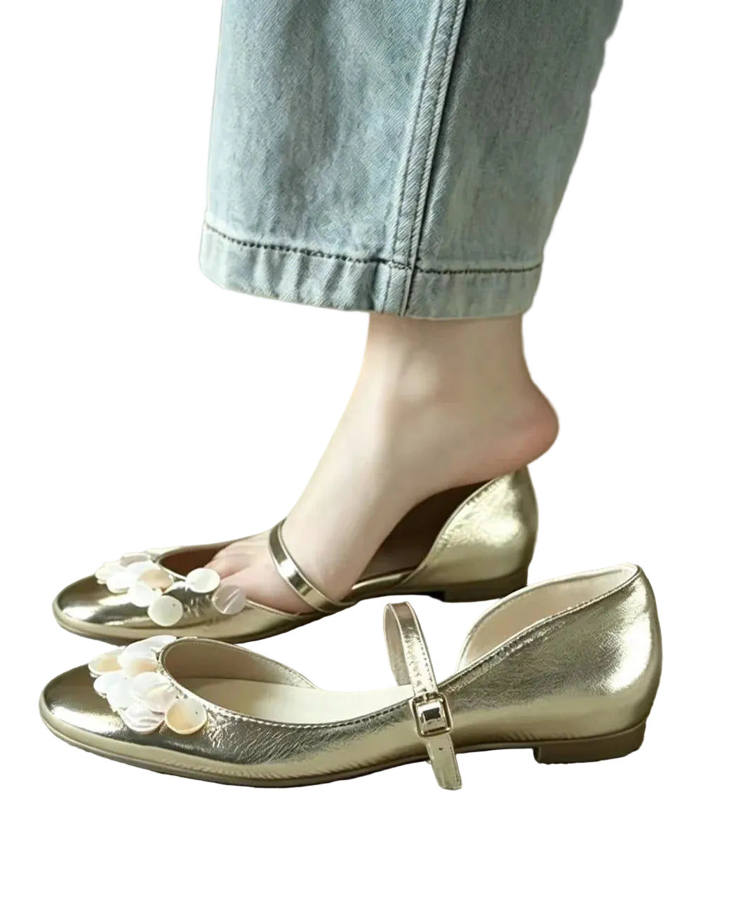 Chaussures Compensées Femme Bout Rond avec Boucle Décorative 0