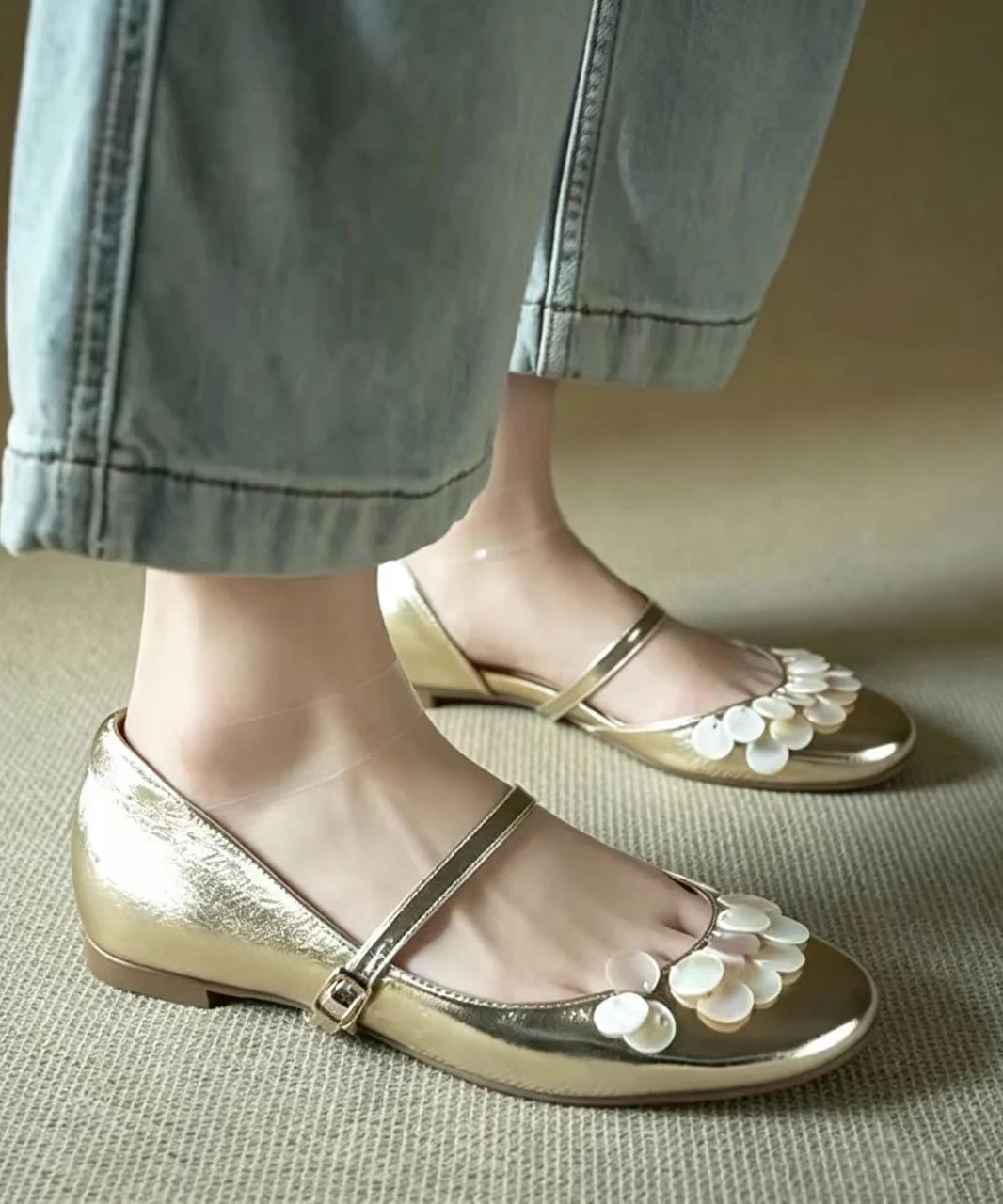 Chaussures Compensées Femme Bout Rond avec Boucle Décorative 1