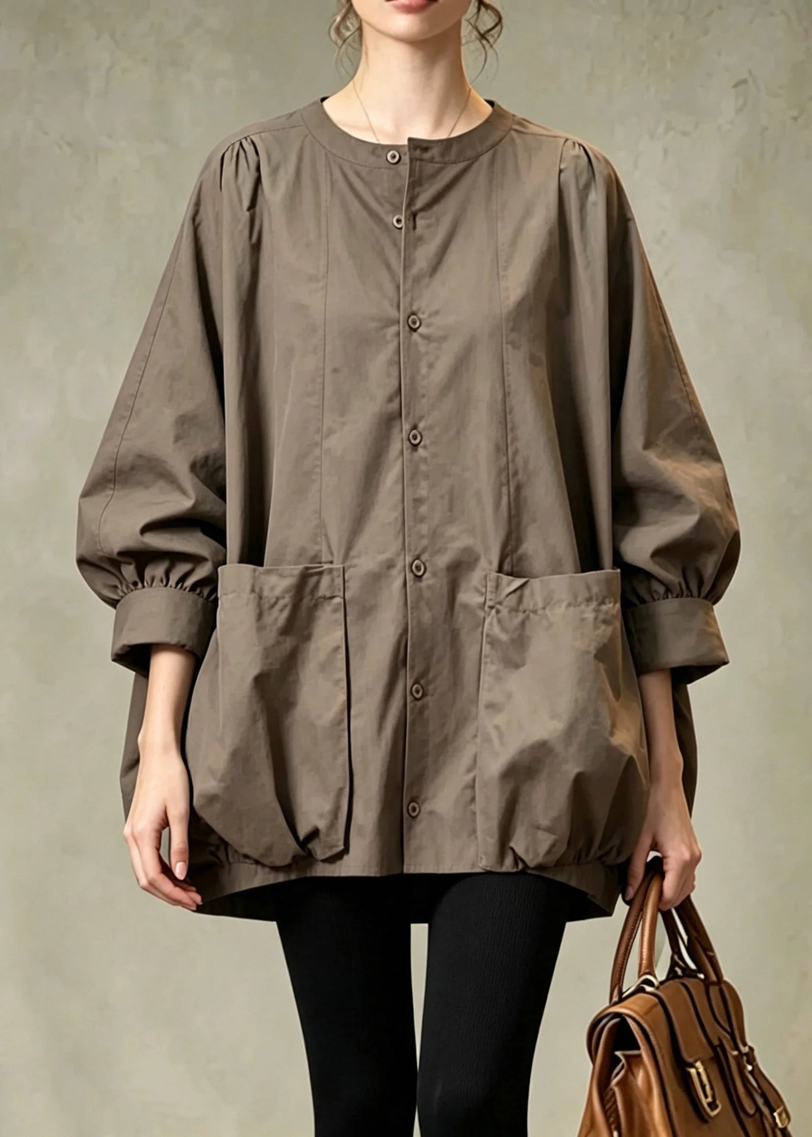 Chemise Femme Ample Col Rond avec Poches Automne 2