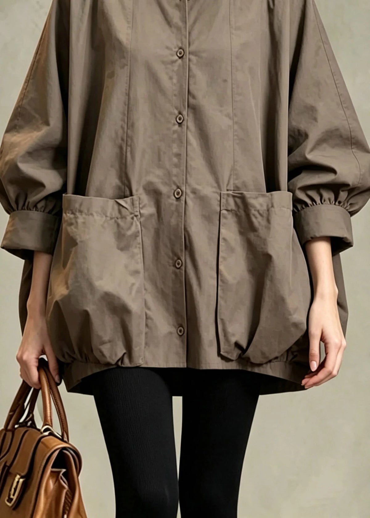 Chemise Femme Ample Col Rond avec Poches Automne 3