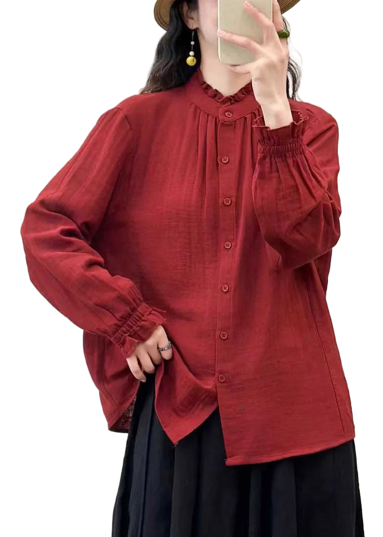 Chemise Femme Ample à Volants Col Montant 1