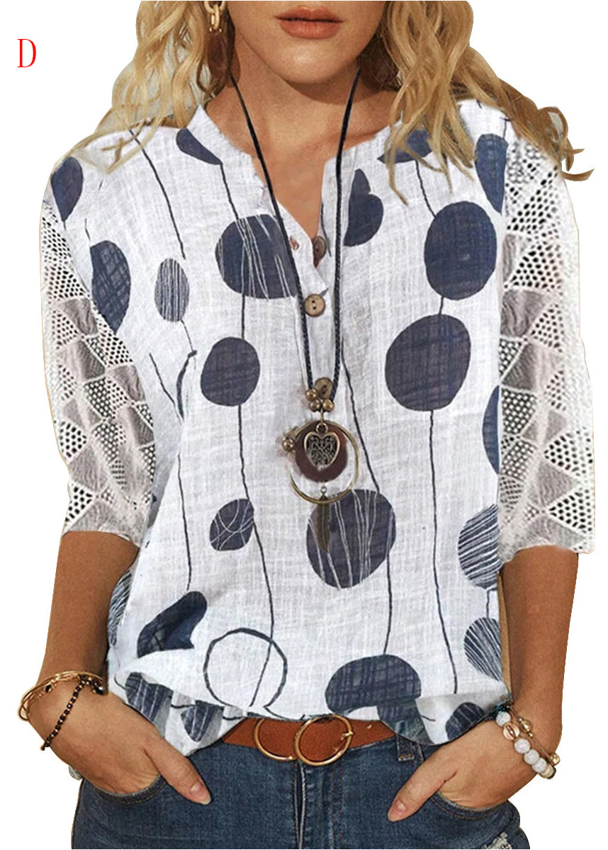 Chemise Femme Ample en V avec Dentelle Imprimée 3