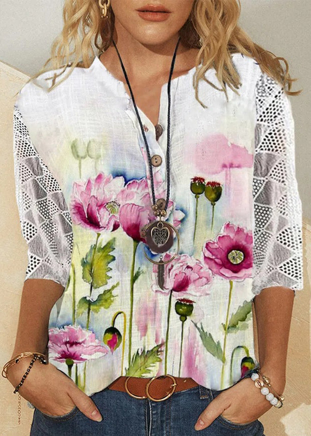 Chemise Femme Ample en V avec Dentelle Imprimée 4