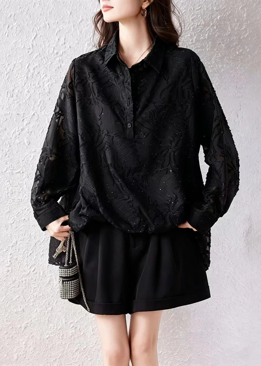 Chemise Femme Automne Coupe Ample Col Rabattu Strass 1