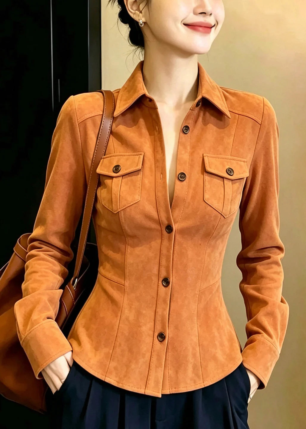Chemise Femme Col Claudine Manches Longues Style Tendance 1