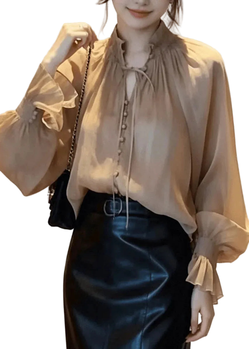 Chemise Femme Col Montant Manches Lanternes 1