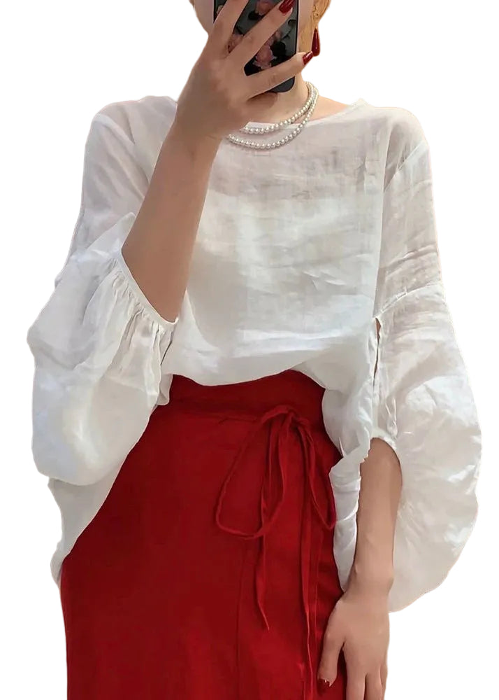 Chemise Femme Col Rond Manches Lanternes Style Original 0